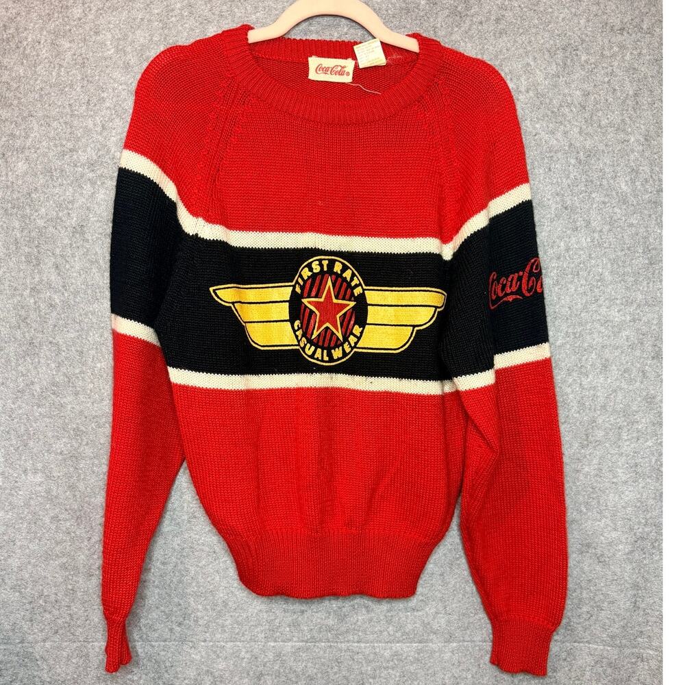 80's Vintage Coca Cola Sweater Size Medium Interstate Casual Wear Racing Knit